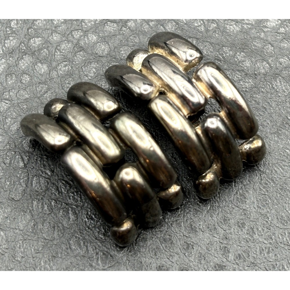 Givenchy Vintage Signed Dark Silver Tone Basket Weave Chunky Clip-On Earrings